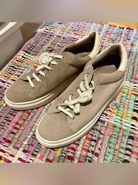 JOIE Miriam Women’s Suede Platform Sneakers Taupe White EU 38